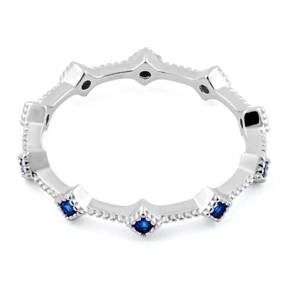 NWOT Sterling Silver Eternity Thin Blue Spinel CZ Ring size 5 and 6 - Picture 7 of 14